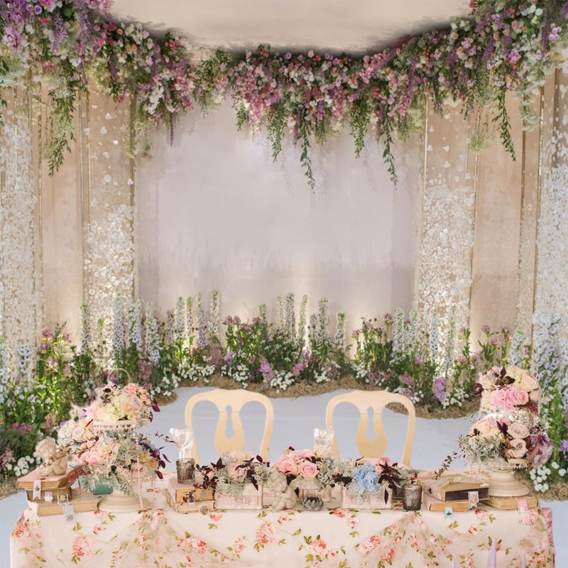 Baocicco 10x10ft Wedding Backdrop Beautiful Curtains Romantic Floral Decorations Flower Clusters Photography Background Wedding Ceremony Bridal Shower Birthday Children Adults Portrait Studio - Image 4